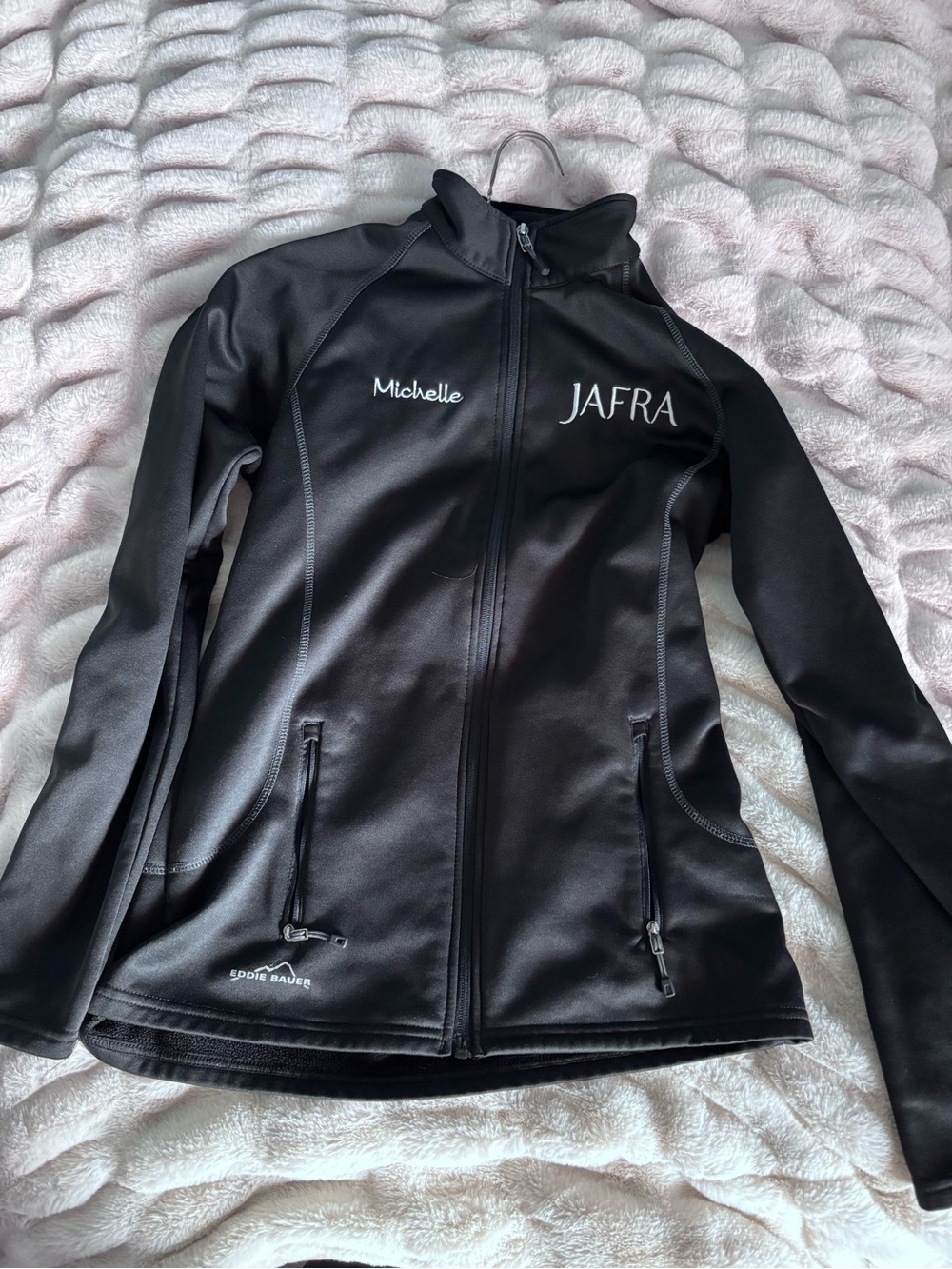 Eddie Bauer Black Full-Zip Utility Jacket with Michelle & JAFRA Embroidery